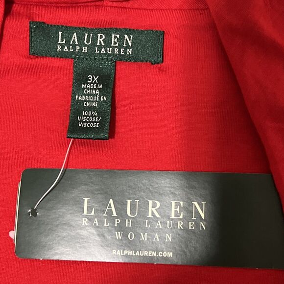 Lauren Ralph Lauren Surplice Top 3X Red Ruched Stretch Sleeveless Blouse Tunic - Picture 2 of 11